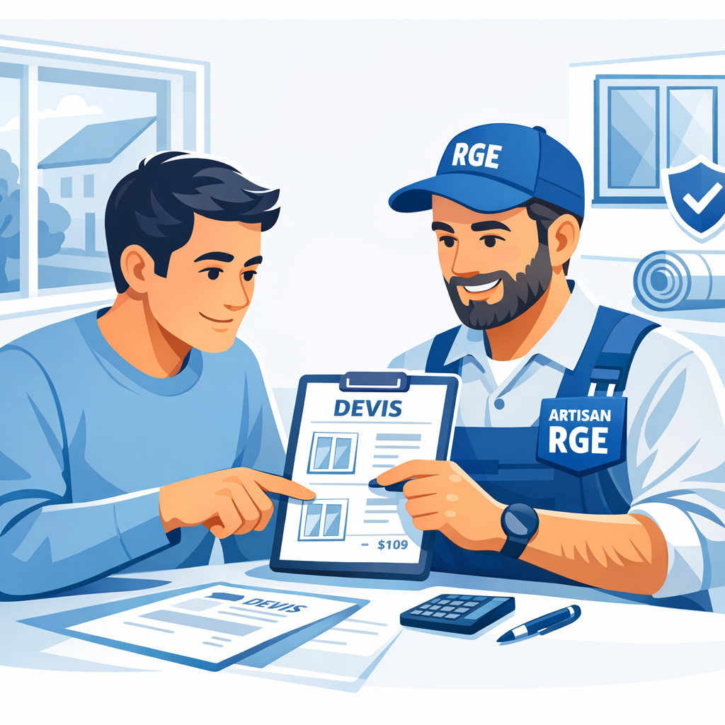 Propriétaire vérifiant un devis fenêtres avec artisan RGE certifié