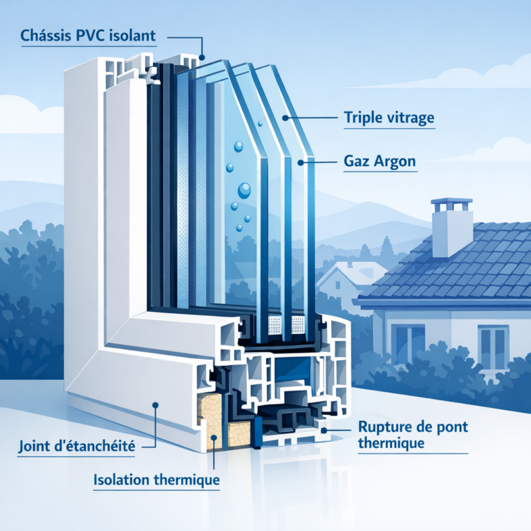 Schéma d’une fenêtre double vitrage performante illustrant le coefficient Uw