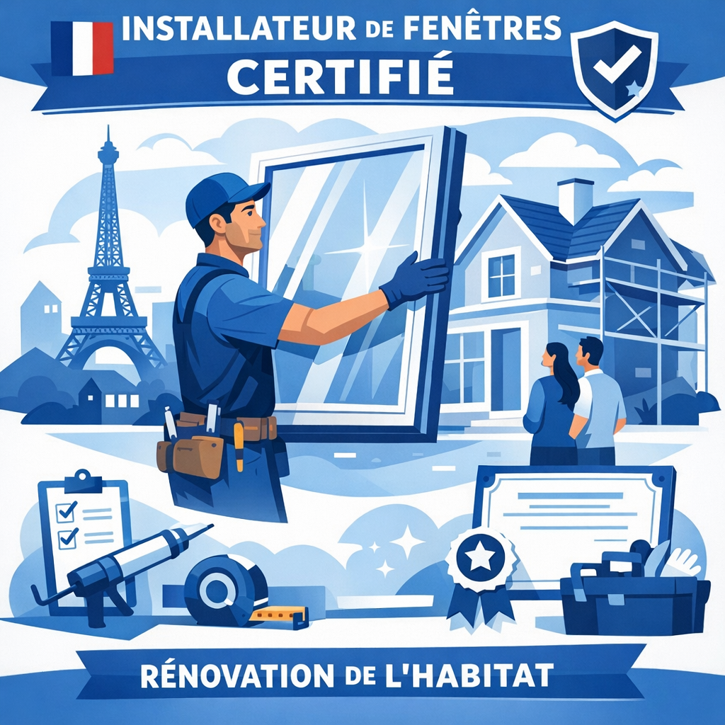 Artisan certifié RGE posant une fenêtre double vitrage performante lors d'une rénovation énergétique