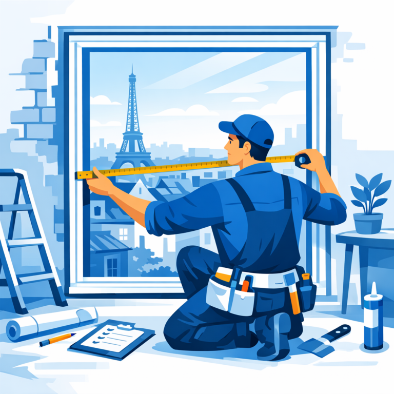 Artisan mesurant une fenêtre avant pose — éviter les arnaques aux fenêtres
